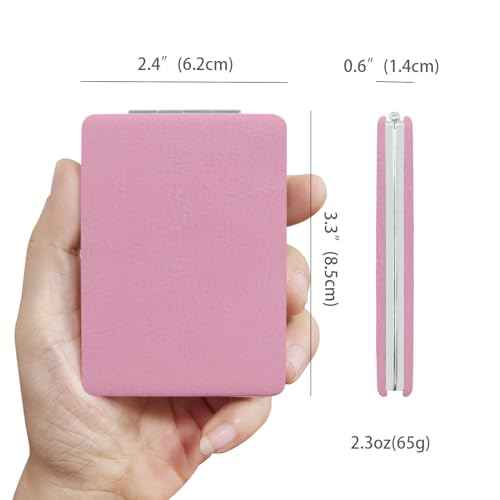 Small Compact Mirror for Purse, 2 Pcs Rectangle 2.4¡±¡¿3.3¡± PU Style Double Sided 1X/3X Light Pink Pocket Mirror for Women (Light Pink)
