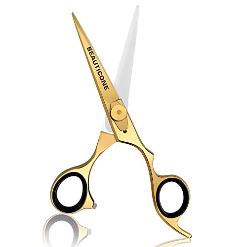 BEAUTICONE Hair Cutting Scissors | Professional Stainless Steel Barber Scissors/Shears | Hairdressing Scissors | Smooth & Sharp Edge Blades - Hair Scissors for Men/Women (Gold)