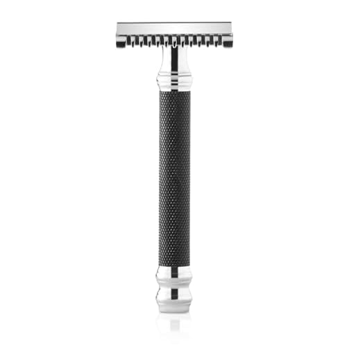 Parker Open Comb Double Edge Safety Razor ? Heavyweight Chrome Handle for Closer Shaves ? Includes 5 Razor Blades ? Ideal for Men with Thick or Coarse Beards (26C - Graphite Gray)