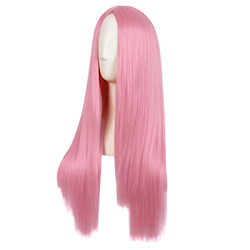 MapofBeauty 28" Light Hot Pink Straight Synthetic Wig