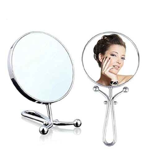 Mia Mirror 10x/1x Magnification, Double-Sided Folding Vanity Mirror, 3 in 1 Handheld + Table + Wall, Silver Polished Chrome Finish, 11.5 Inches L, for Women, Hair Stylists, Cosmetologists, Travel