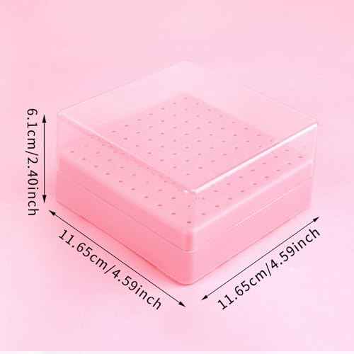 Nail Drill Bits Holder & Nail Drill Bits Cleaning Brush, 100 Holes Nail Bit Holder, Dustproof Nail Art Drill Bits Display Storage Box, Nail Drill Bit Holder for Nail Tech (Pink)