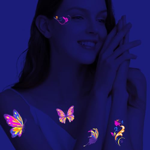 Glow in the Dark Temporary Tattoos - 20 Sheets, 200+ Styles