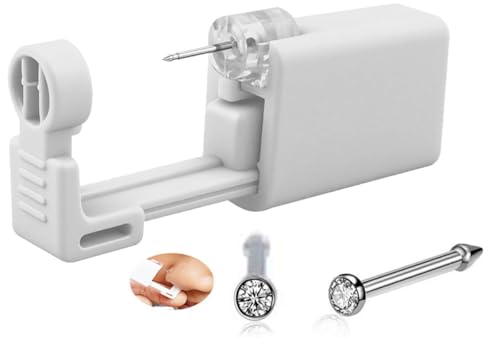 Nose Piercing Kit - Self-Use Nose Piercing Gun with One-Time Use Stud - White