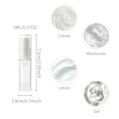 6 Pack 5ml Airless Pump Bottles Travel Size Refillable