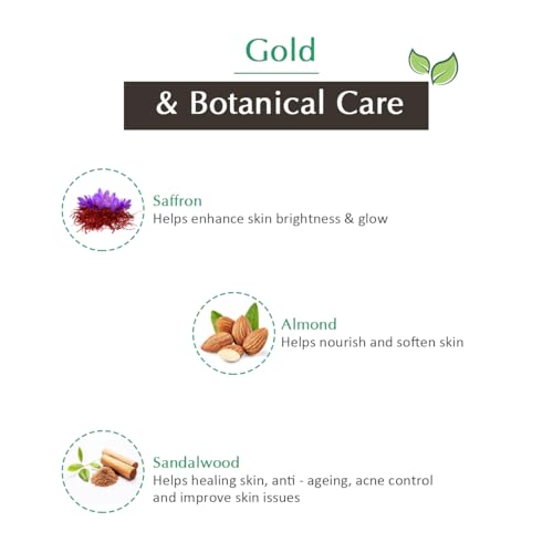 Vedic Line Gold Facial Kit Beautiful Golden Glowing Brightening Skin with Saffron, Almond and Sandalwood Ingredients (Cleanser, Scrub, Cream, Massage Gel, Pack, Serum), 49ml