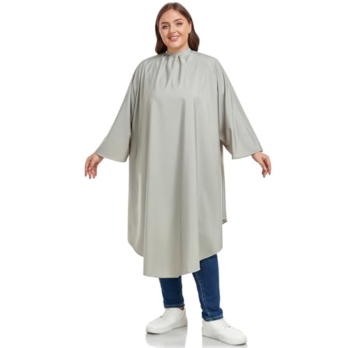 PERFEHAIR Warm Grey Barber & Salon Cape with Sleeves – Water-Repellent, Adjustable Snaps