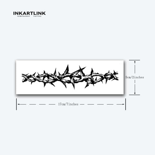 INKARTLINK Tattoo Tech, 2 Sheets Medium Semi Permanent Tattoo, Adult Art Design Temporary Tattoos, Lasts 1-2 Weeks, Waterproof, Realistic Look, No Adhesive, No Reflection (Long Thorns Design)
