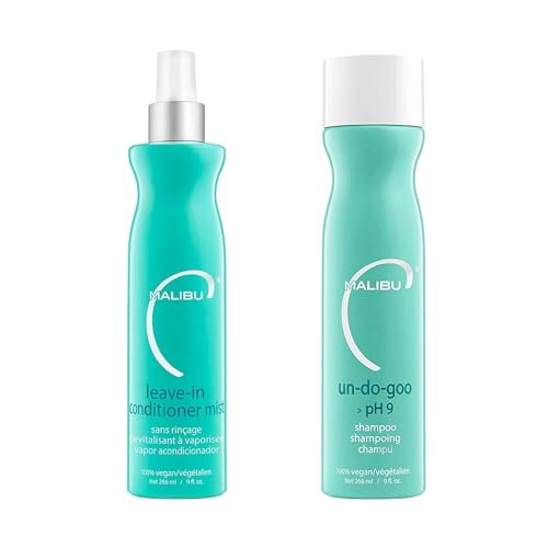 Malibu C Un-Do-Goo Clarifying Shampoo Shine Restoring, Sulfate-Free Cleanser (9 oz) + Leave-In Conditioner Mist Moisturizing Heat Protectant for All Hair Types (9 oz)