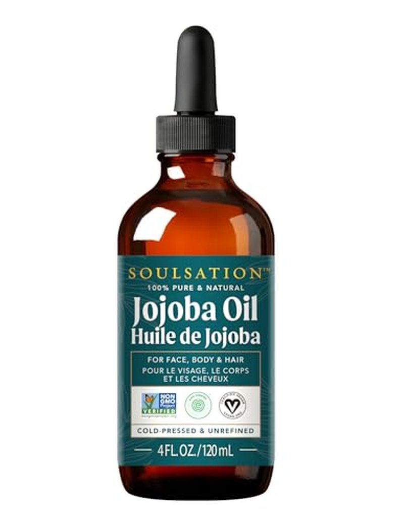 SOULSATION 100% Pure Jojoba Oil - 4oz Cold Pressed Moisturizer for Skin, Hair & Body