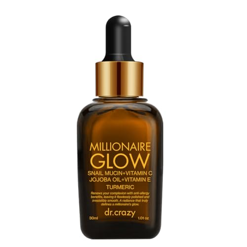 Dr. Crazy Millionaire Glow Vitamin C Serum for Face - Hydrating Glow Up Serum With Turmeric, Niacinamide, Hyaluronic Acid, Snail Mucin & Vitamin E - Fades Dark Spots & Evens Skin Tone ? 30ml