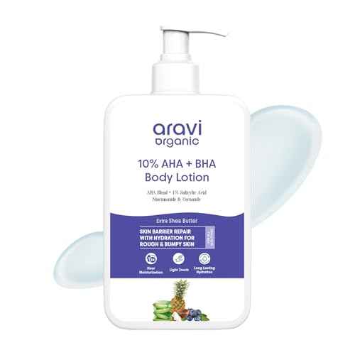 Aravi Organic 10% AHA + 1% BHA Exfoliating Body Lotion - Glycolic & Lactic Acid Body Lotion with Niacinamide - Smooths Rough & Bumpy Skin with Anti-Aging - 6.76 Fl Oz / 200ml