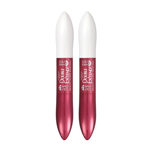 L'Oreal Paris Makeup Double Extend Tubing Mascara, Lengthening 2 Step Mascara, Smudgeproof, Blackest Black, Pack of 2