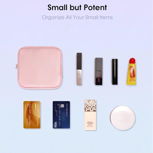 Small Makeup Bag with Matte Leather & Gold Zipper - Pink