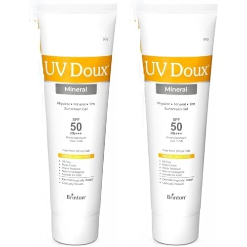 UV Doux Mineral Sunscreen SPF 50 PA+++ | Tinted, Oil-Free, Water Resistant No White Cast | Zinc & Iron Oxide | For Sensitive & Acne-Prone Skin Broad Spectrum, 100% Mineral | Men, Women 1.7oz Pack 2