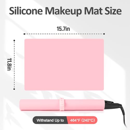 Silicone Makeup Mat for Vanity, 15.7" x 11.8" Heat Resistant Vanity Mat, Easy to Clean & Waterproof, Portable Makeup Accessories for Use While Traveling (Pink)