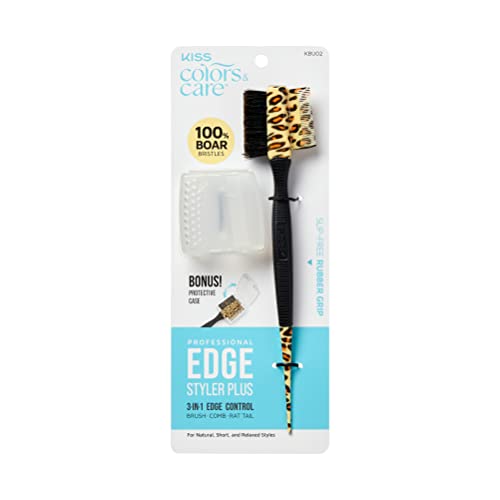 3-in-1 Professional Edge Styler Brush with Case - Boar Bristles & Fine Tooth Comb