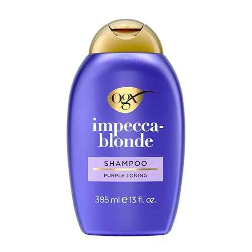 OGX Color Care + Impecca-Blonde Purple Shampoo, Highly-Pigmented Toning Shampoo for Blonde, Silver, & Lightened Hair, Hair Wash to Correct Yellow Tones & Protect from Color Fade, 13 fl. oz