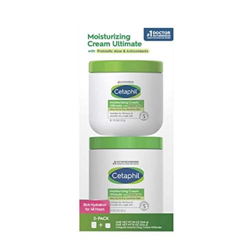 Cetaphil Moisturizing Cream Ultimate with Prebiotic Aloe, Very Dry to Dry Sensitive Skin, 2 Pack - 20 Ounce and 16 Ounce