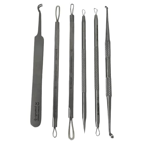 German Stainless Professional Set of 6- Blackhead Remover Comedones Extractor Acne Removal Kit for Blemish,Whitehead Popping, Zit Removing for Nose Face Tools-Blackhead Removal w/Zipper Leather case