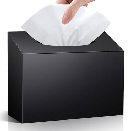 TAINESS Black Acrylic Hand Towel Box Cover for Kleenex – Wall-Mountable, Magnetic Bottom