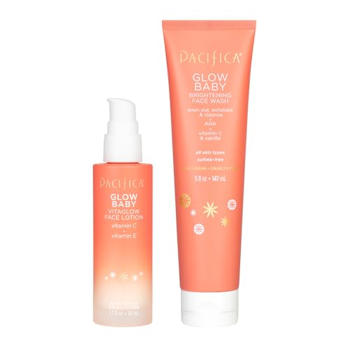 Pacifica Beauty Glow Baby VitaGlow Face Lotion and Brightening Face Wash Set, Skincare, Vitamin C and E, AHA, Exfoliator, Cleanser, Hydrating, Moisturizer, Vegan, 1.7 fl oz and 5 fl oz (Set of 2)