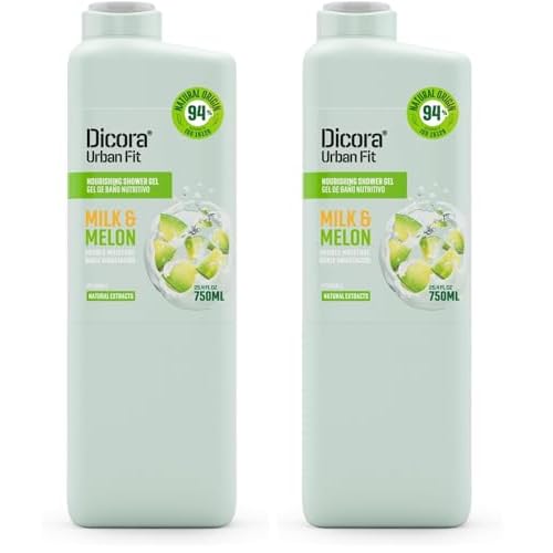 Dicora Urban Fit Nourishing Shower Gel - Hydrating Body Wash with Fruity Aroma - Gluten Free Womens and Mens Body Wash - Milk and Melon - 25.4 oz (Pack of 2)