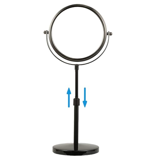 Height Adjustable Makeup Mirror 8 Inch Double-Sided 7X Magnification, Black Magnifying Makeup Mirror Round Tabletop Mirror Tall, Countertop Standing Cosmetics Black Finish