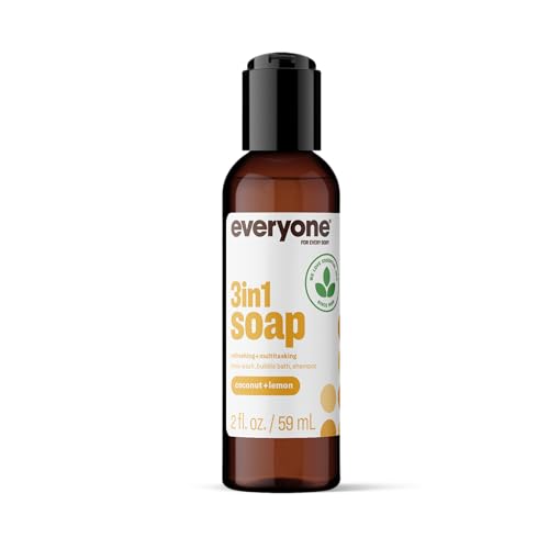 Everyone 3-in-1 Soap Body Wash, Bubble Bath, Shampoo, Travel Size, 2 Ounce (Pack of 1), Coconut and Lemon, made with Essential Oils for Men and Women