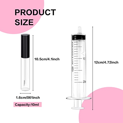 Bercoor 30 Pack Lip Gloss Tube, 10ml Empty Refillable Lip Balm Bottle Clear Plastic Lip Gloss Container with Rubber Stoppers for DIY Makeup, Personal Cosmetic, Black, Sliver and Pink
