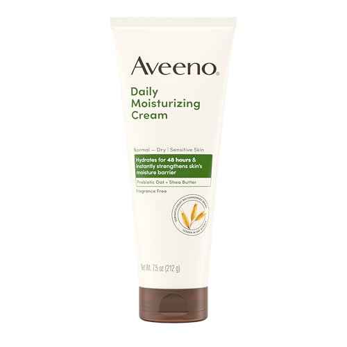 Aveeno Daily Moisturizing Cream with Prebiotic Oat & Shea Butter, Body, Face & Hand Cream for Normal to Dry, Sensitive Skin Hydrates for 48 Hours, Fragrance Free & Non-Comedogenic, 7.5 oz