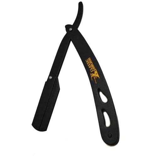 CS-102 Stainless Steel Professional Barber Straight Edge Shavette Cut Throat Razor (Matte Black + 100 Lord Blades)