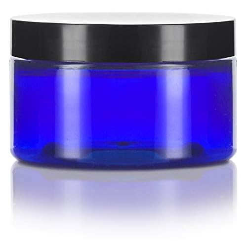 4 oz Cobalt Blue PET Plastic Low Profile Jar with Black Lids (12 pack) Refillable Empty Containers