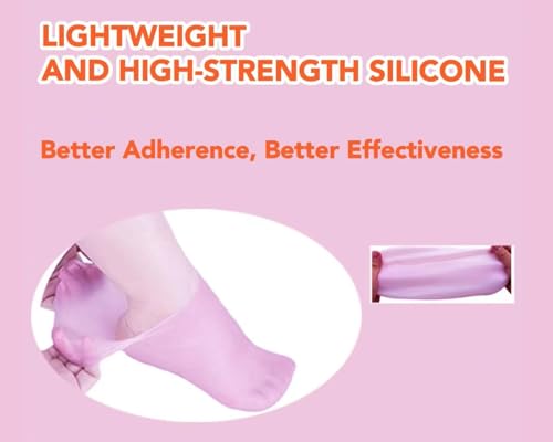 Pink & Beige Silicone Moisturizing Socks for Women - 2 Pairs Fits Up to Size 10, Cracked Heel Repair & Softening Skin