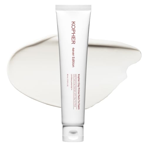 Kopher Clay Prime Pack to Foam [4ever Edition] Facial Cleanser: Hydrating & Purifying Cleanser for Sensitive Skin - Makeup Remover, pH Balanced, Korean Skincare (2.7 fl.oz.)