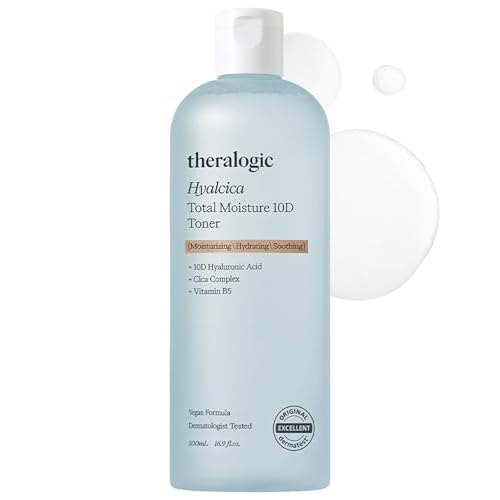 Hyalcica Total Moisture 10D Toner - Vegan Moisturizing Soothing Korean Face Toner with 10 Hyaluronic Acid and CICA - Low pH Face Toning Water - Derma Tested, 16.9 fl.oz.