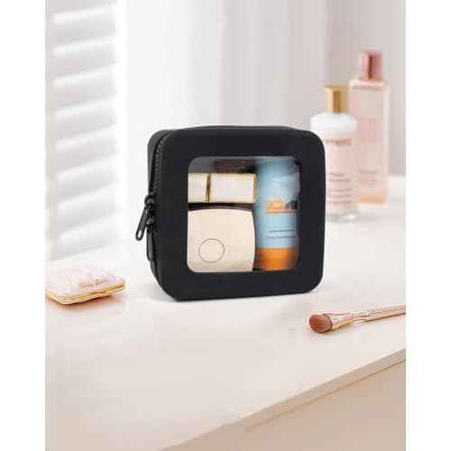 Small Clear Makeup Bag for Women, Mini Silicone Pouch Travel Cosmetic Case Waterproof Clear Make Up Pouch Purse with Zipper Cute Toiletry Bags for Traveling Car Organizer Travel Essentials (Black)