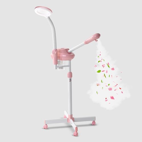 Professional Facial Steamer with 5X Magnifying Lamp & Wheels