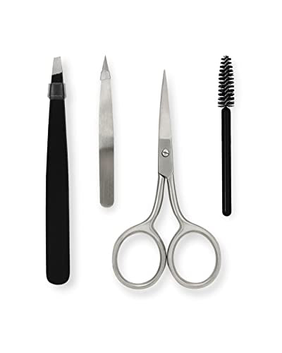 Eyebrow Grooming Kit - 4-Piece Precision Tweezers, Scissors & Spoolie