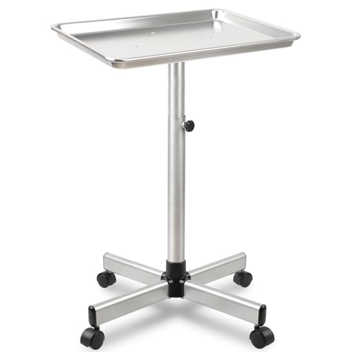 Salon Rolling Tray with Adjustable Height, Metal Mayo Stand