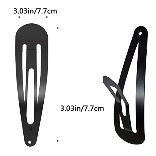 30 Pcs Large Black Snap Hair Clips - No Slip Metal Barrettes