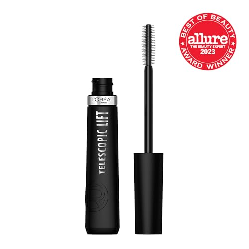 L'Oreal Paris Telescopic Lift Mascara, Lengthening and Volumizing Eye Makeup, Lash Lift with Up to 36HR Wear, Washable, Blackest Black, 0.33 Fl Oz