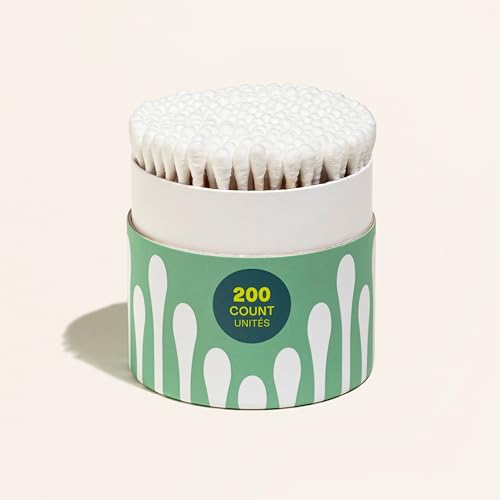 Cliganic Organic Bamboo Cotton Swabs - 200 Count, Hypoallergenic