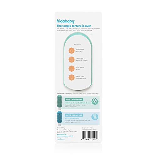 Frida Baby Detangling Hairbrush for Thick or Curly Hair, Toddler Hairbrush, Detangler Brush for Kids, Wide-Tooth Comb & Bristle Combo, Loosens Knots Without Tears or Breakage, Wet or Dry Use, Teal