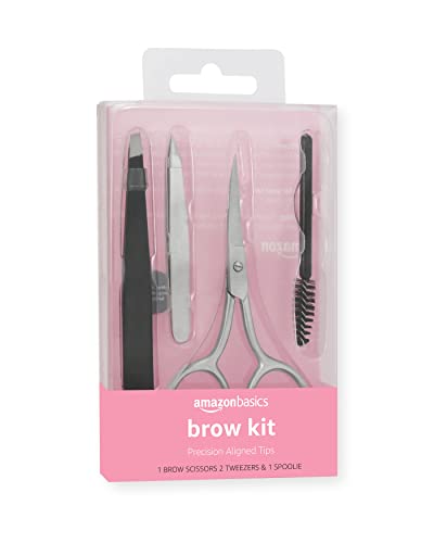 Eyebrow Grooming Kit - 4-Piece Precision Tweezers, Scissors & Spoolie