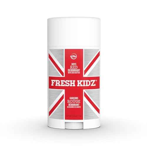 Fresh Kidz Deodorant Stick for Kids and Teens - Baking Soda and Aluminum-free 24 Hour Protection for Sensitive Skin - Boys "Red", 2.65 oz / 75 g