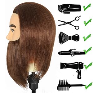 Male Mannequin Head 100% Real Human Hair 12" with Beard