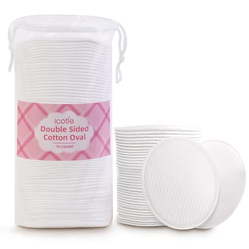 ICOTLE Dual-Sided Cotton Pads for Face Makeup Remover & Toner, 70 Count