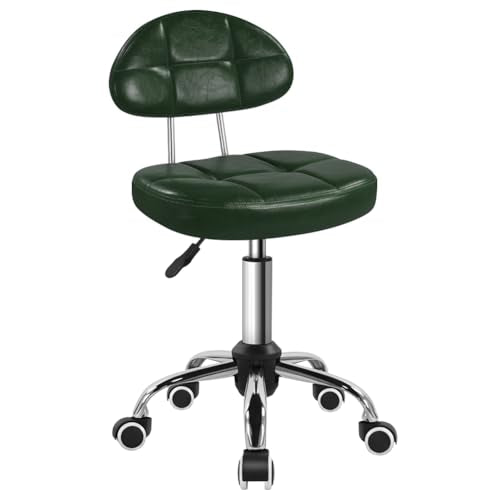 Square Minimalist Swivel Stool with Wheel for Work SPA Shop Massage Height-Adjustable and Cost-Effective Rolling Stool Chair with Back (Green)