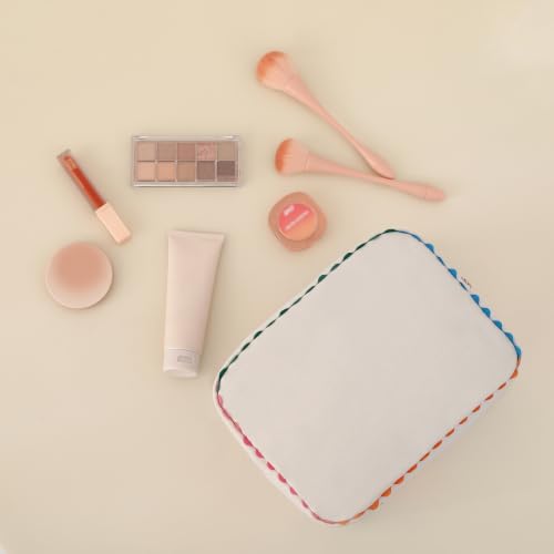 Rainbow Rick Rack Cotton Canvas Makeup Bag for Women - Natural + Rainbow Variation